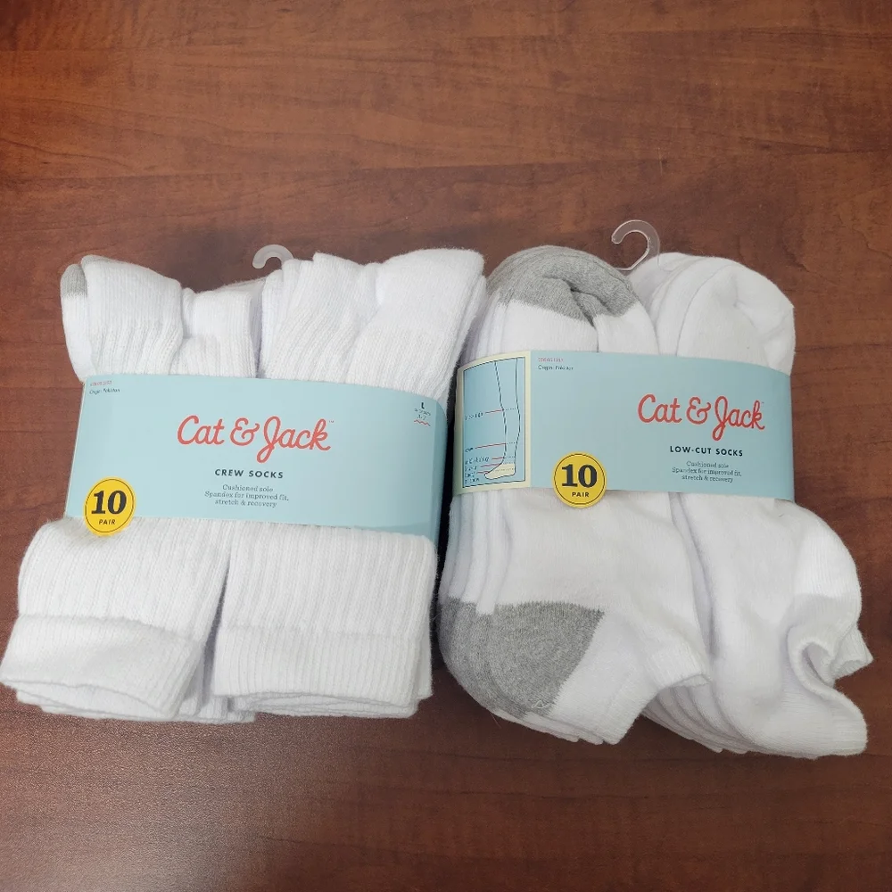 Cat & Jack Boys White and Gray Crew and Low-Cut Socks 2 Pack Of 10